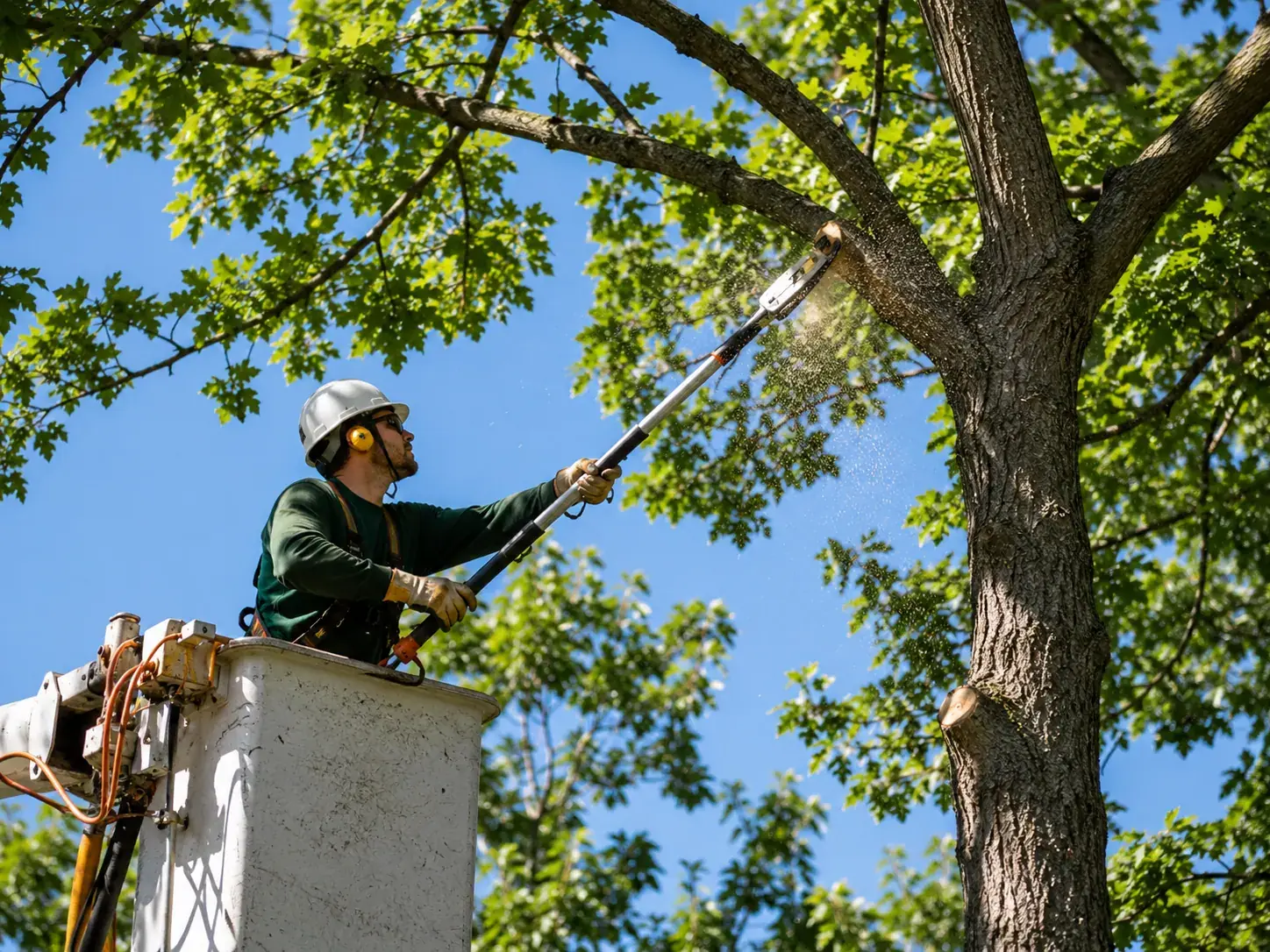 Arborist making a clean reduction cut in a healthy Orlando live oak